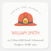 かわいい赤い消防車エンジンハットキッド誕生日アドレス スクエアシール (正面)