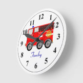 かわいい赤い消防車パーソナライズされたの少年の部屋時計 ラウンド壁時計 (傾斜)