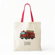 かわいい赤い消防車消防士子供用トートバッグ