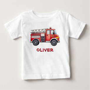 かわいい赤い消防車 ベビーTシャツ