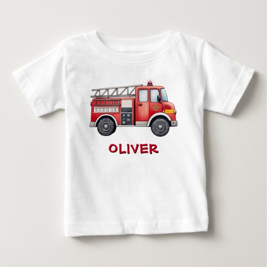 かわいい赤い消防車 ベビーTシャツ (正面)