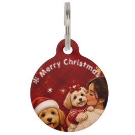 かわいい赤い深紅のメリークリスマス犬の名前の写真 ペット ネームタグ