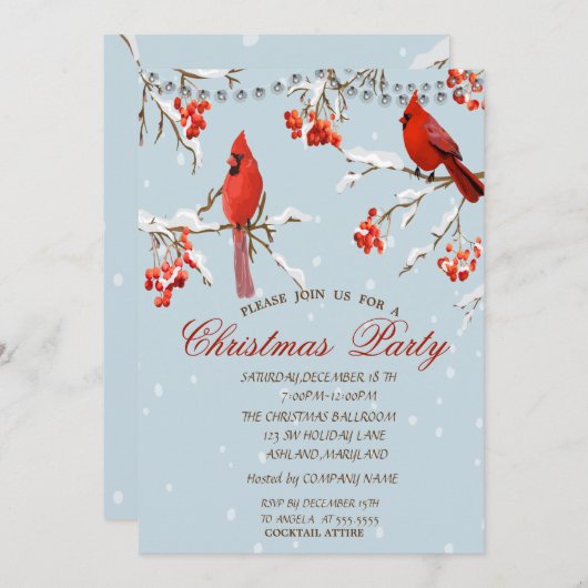 かわいい赤い深紅色ツリー雪クリスマス 招待状 (正面/裏面)