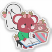 かわいい赤い熊のジュースボックスの幽霊と甘いデザート シール (正面)