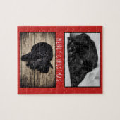 かわいい赤い犬の子犬2写真コラージクリスマス ジグソーパズル (横)