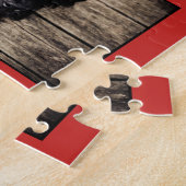 かわいい赤い犬の子犬2写真コラージクリスマス ジグソーパズル (側面)