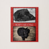 かわいい赤い犬の子犬2写真コラージクリスマス ジグソーパズル (縦)