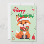 かわいい赤い狐のサンタ クリスマスホリデー 家族の名前 シーズンカード (正面)
