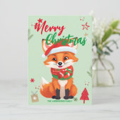 かわいい赤い狐のサンタ クリスマスホリデー 家族の名前 シーズンカード (スタンド正面)