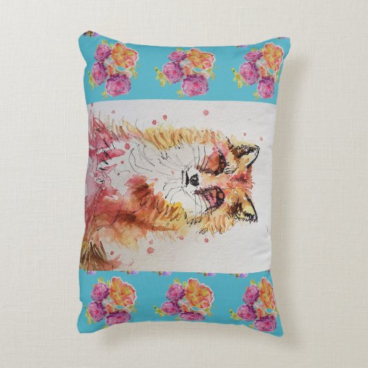 かわいい赤い狐の動物 ティール ローズ ローズ アクセントクッション (裏面(縦))