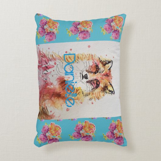 かわいい赤い狐の動物 ティール ローズ ローズ アクセントクッション (正面(垂直))