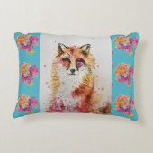 かわいい赤い狐の動物 ティール ローズ ローズ アクセントクッション (裏面)