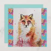 かわいい赤い狐の水彩画の森の動物アート (正面/裏面)