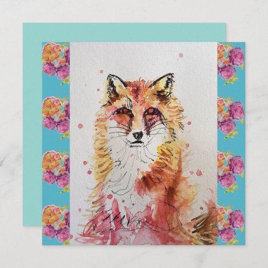 かわいい赤い狐の水彩画の森の動物アート (正面/裏面)