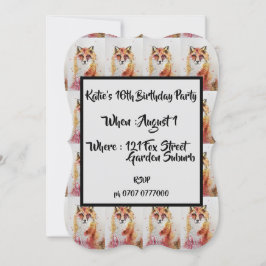 かわいい赤い狐の水彩 16歳の誕生日招待状 招待状