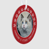 かわいい赤い猫の手の跡 – フレームクリスマス オーナメント (正面)