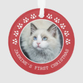 かわいい赤い猫の手の跡 – フレームクリスマス オーナメント (裏面)