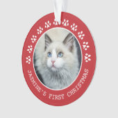 かわいい赤い猫の手の跡 – フレームクリスマス オーナメント (正面)