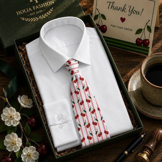 かわいい赤い甘いチェリーパターン ネクタイ