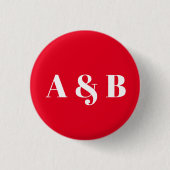 かわいい赤い白いカスタムカップルのモノグラムモダン 缶バッジ (正面)