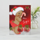 かわいい赤い白いクリスマスベビーシャワーガールエスニック 招待状 (スタンド正面)