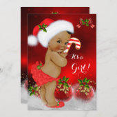 かわいい赤い白いクリスマスベビーシャワーガールエスニック 招待状 (正面/裏面)