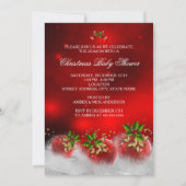 かわいい赤い白いクリスマスベビーシャワーガールブルネット 招待状 (裏面)