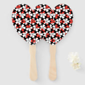 かわいい赤い白い花模様 ハンドファン (正面&裏面)