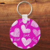 かわいい赤い白い落書きハートとラブスクリプト キーホルダー (正面)