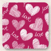 かわいい赤い白い落書きハートとラブスクリプト コースター (正面)