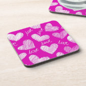 かわいい赤い白い落書きハートとラブスクリプト コースター (左側)