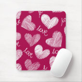 かわいい赤い白い落書きハートとラブスクリプト マウスパッド (マウス)
