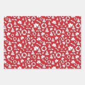 かわいい赤い白い黒いクリスマスツリーリースの鐘 ラッピングペーパーシート (正面2)