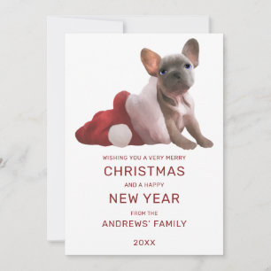 かわいい赤い白のブルドッグフランスのサンタハットクリスマス シーズンカード
