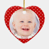 かわいい赤い白の水玉模様ハートバレンタインフォト セラミックオーナメント (裏面)