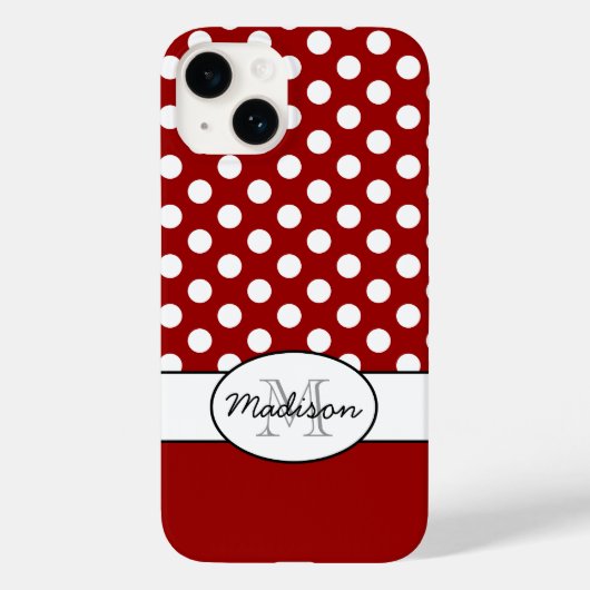 かわいい赤い白の水玉模様レトロパターンモノグラム Case-Mate iPhoneケース (裏面)
