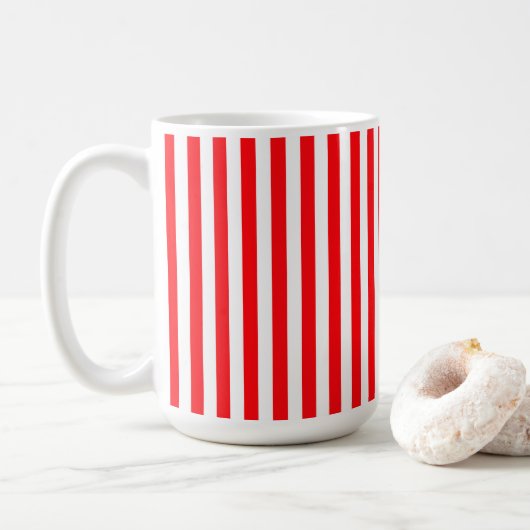 かわいい赤い白ストライプのおもしろいカフェ コーヒーマグカップ (ドーナツ)