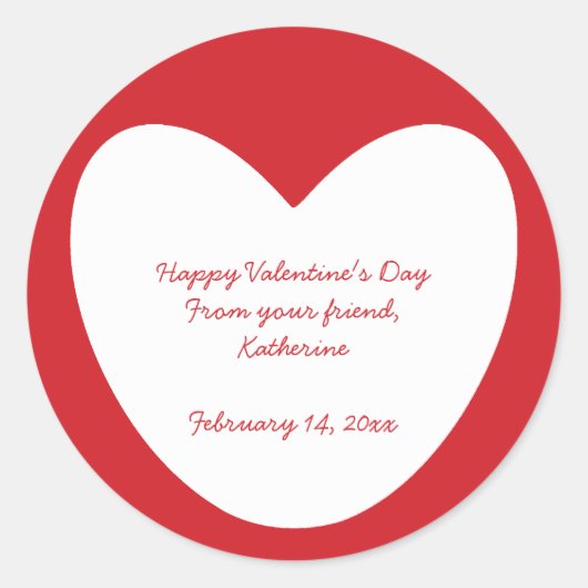 かわいい赤い白ハートバレンタインデー教室 ラウンドシール (正面)