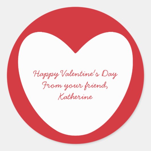 かわいい赤い白ハートバレンタインデー教室 ラウンドシール (正面)