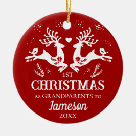 かわいい赤い白初めてのクリスマス祖父母の鹿 セラミックオーナメント