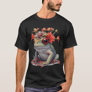 かわいい赤い目のツガエルの花の王冠の両生類 Tシャツ