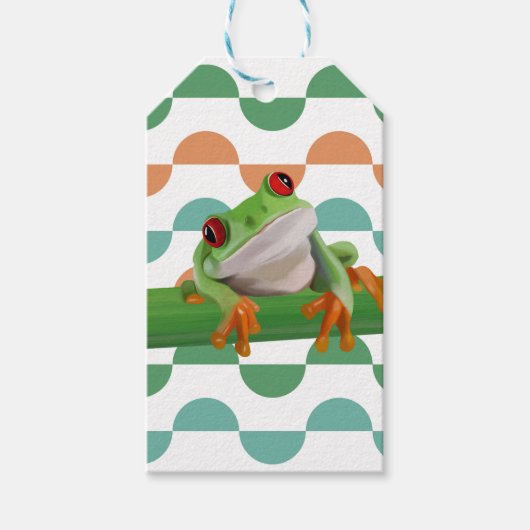 かわいい赤い目のツリーカエル幾何カラフル物 ギフトタグ (正面)