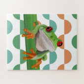 かわいい赤い目のツリーカエル幾何カラフル物 ジグソーパズル (横)