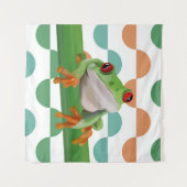 かわいい赤い目のツリーカエル幾何カラフル物 タペストリー (正面(横))