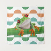 かわいい赤い目のツリーカエル幾何カラフル物 タペストリー (正面)