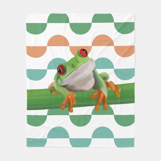 かわいい赤い目のツリーカエル幾何カラフル物 フリースブランケット (正面)
