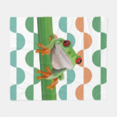 かわいい赤い目のツリーカエル幾何カラフル物 フリースブランケット (正面(横))