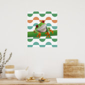 かわいい赤い目のツリーカエル幾何カラフル物 ポスター (キッチン)