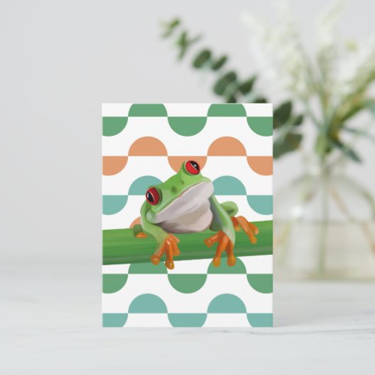かわいい赤い目のツリーカエル幾何カラフル物 ポストカード (スタンド正面)