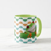 かわいい赤い目のツリーカエル幾何カラフル物 マグカップ (正面右)